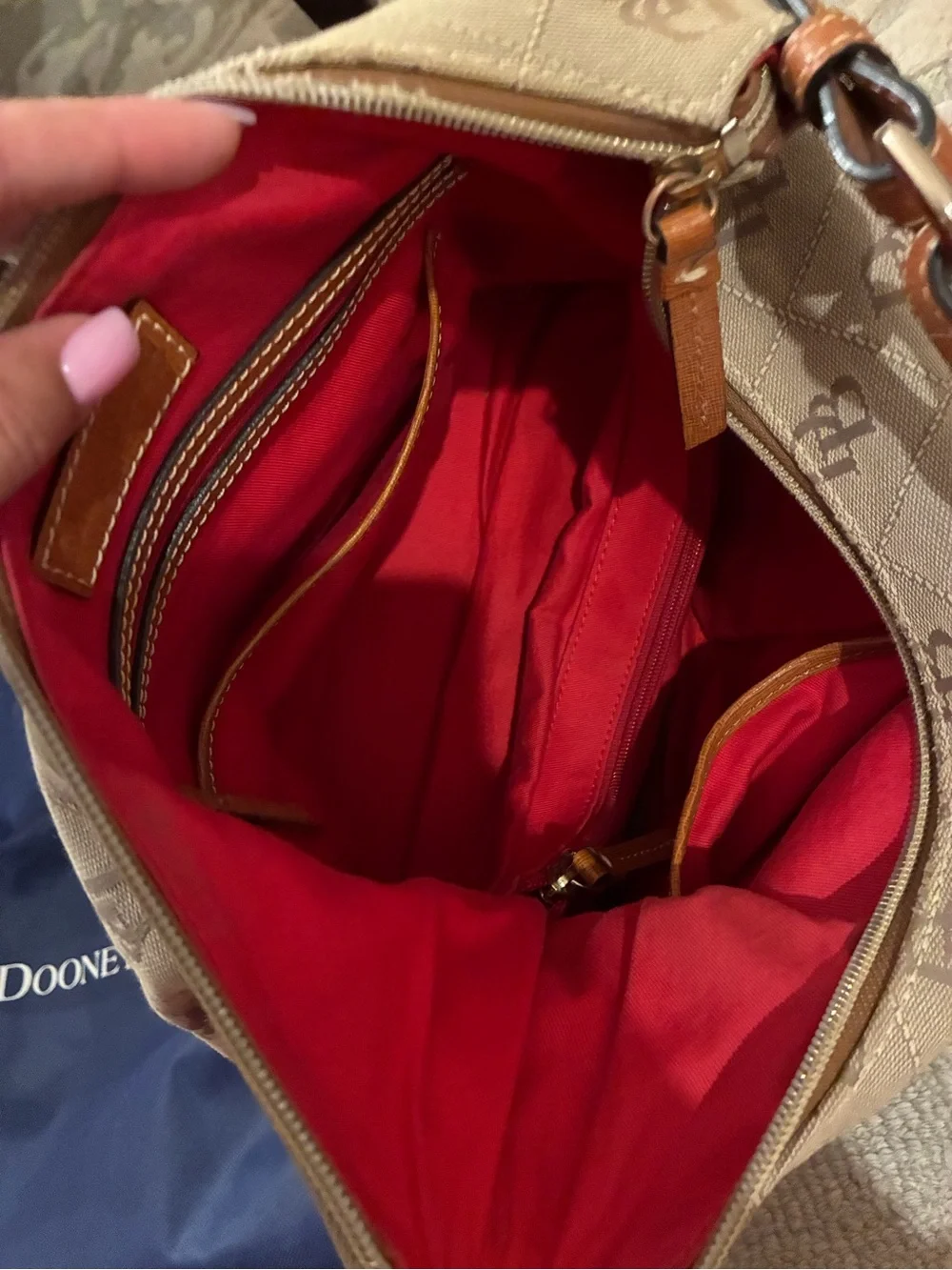 Dooney & Bourke Tan Logo Quilted Hobo with Cognac Trim Purse